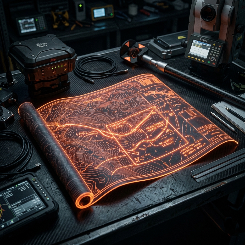 Topógrafo revisando control de obra con estación total