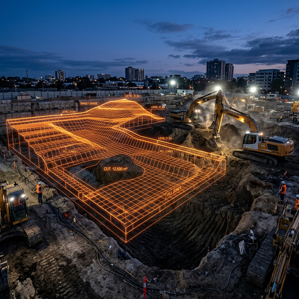 Maquinaria de movimiento de tierra en obra de construcción
